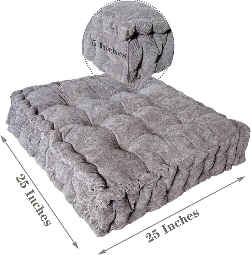 Verpert Floor Pillow 25x25 Inch, Square Meditation Cushion Floor Seating for Adults, Oversized Tufted seat Cushion Reading Nook for Kids, Yoga Meditation Pillow for Sitting on Floor-Gray - Image 4